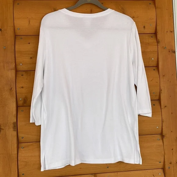 Vicki Wayne 3/4 Sleeve V-Neck White Tee Shirt. size Large. - Picture 3 of 6